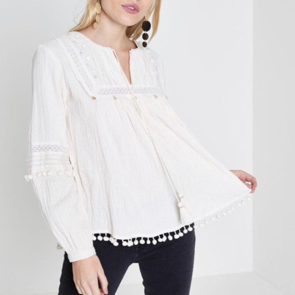 River Island Cream Pom Pom Trim Smock Top